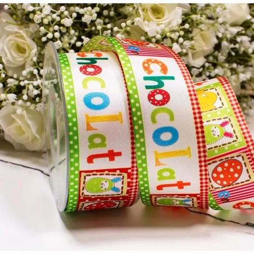 Vrolijk lint - 16 mm easter chocolat ribbon rol van 20m met, Huis en Inrichting, Woonaccessoires | Kunstplanten en Kunstbloemen