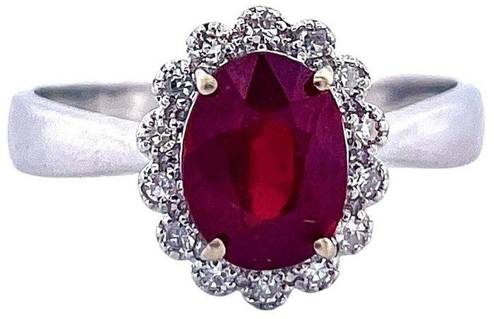 Zonder Minimumprijs - Ring - 18 karaat Witgoud Robijn -, Handtassen en Accessoires, Ringen