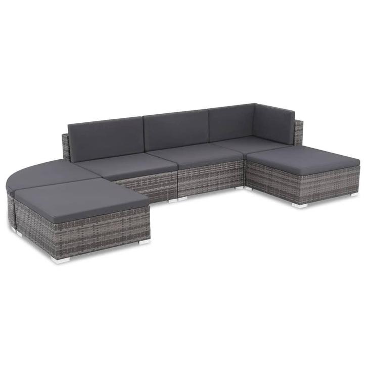 vidaXL 6-delige Loungeset met kussens poly rattan grijs, Tuin en Terras, Tuinsets en Loungesets, Loungeset, Nieuw, Verzenden