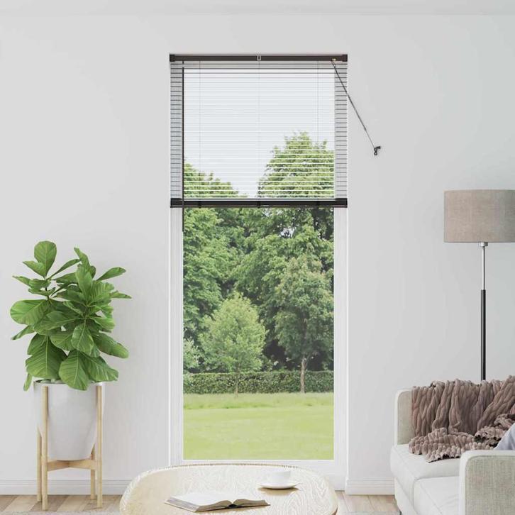 vidaXL Raamjaloezie met gordijnen Zwart Aluminium, Huis en Inrichting, Stoffering | Gordijnen en Lamellen, Nieuw, Verzenden
