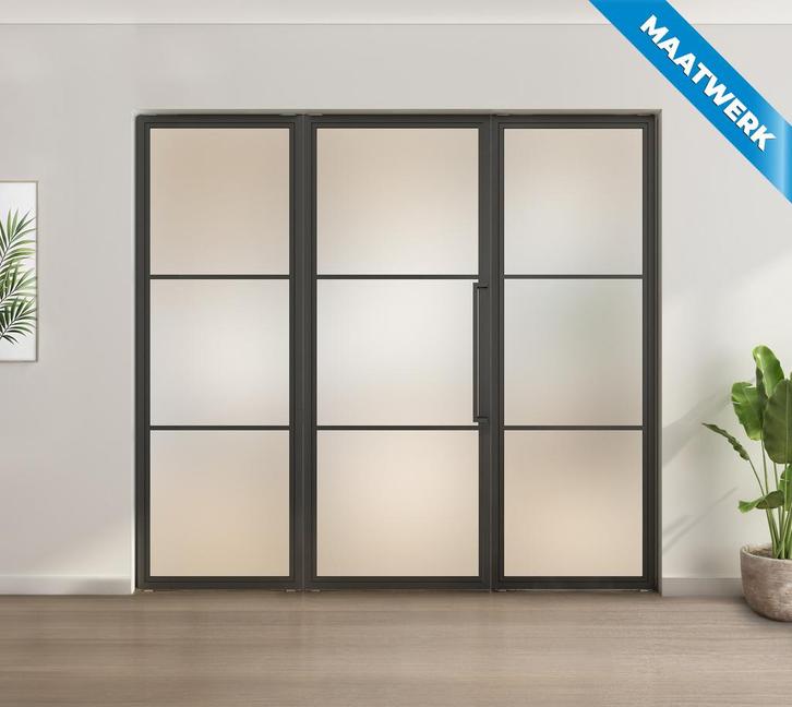 Enkele stalen taatsdeur met glaspaneel, 3 vlaks, mat glas, Doe-het-zelf en Bouw, Deuren en Vliegenramen, Overige typen, Nieuw