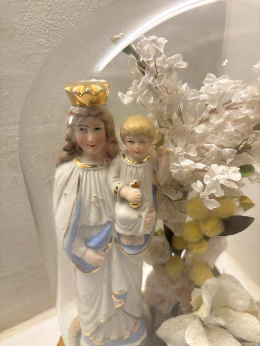 Beeldje - Maria onder stolp - hout en glas en porceleine, Antiquités & Art, Art | Art non-occidental