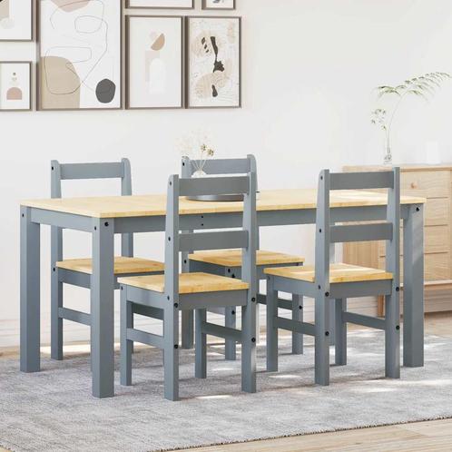 vidaXL 5-delige Eetset Panama massief grenenhout grijs, Huis en Inrichting, Complete eetkamers, Nieuw, Verzenden