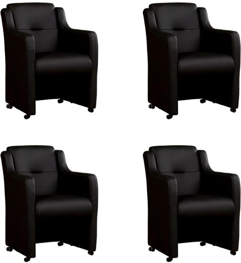 Set van 4 Zwarte leren landelijke eetkamerfauteuils - Hermes, Huis en Inrichting, Stoelen, Overige kleuren, Vier, Nieuw, Leer