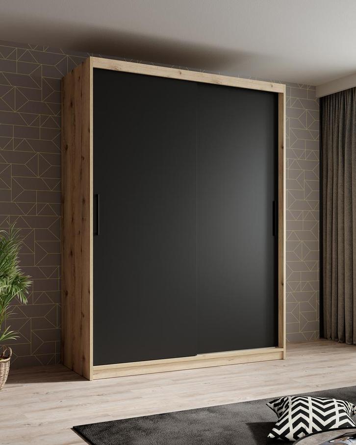 Kledingkast zwart eiken - 150x62x200 Kleerkast schuifdeuren, Huis en Inrichting, Kasten | Overige, Nieuw, Verzenden