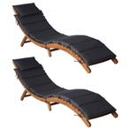 vidaXL Ligstoelen met kussens 2 st massief acaciahout, Tuin en Terras, Verzenden, Nieuw