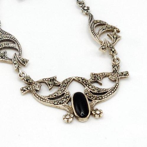 Argent, Argent sterling 925, onyx noir et marcasite -, Antiek en Kunst, Kunst | Designobjecten