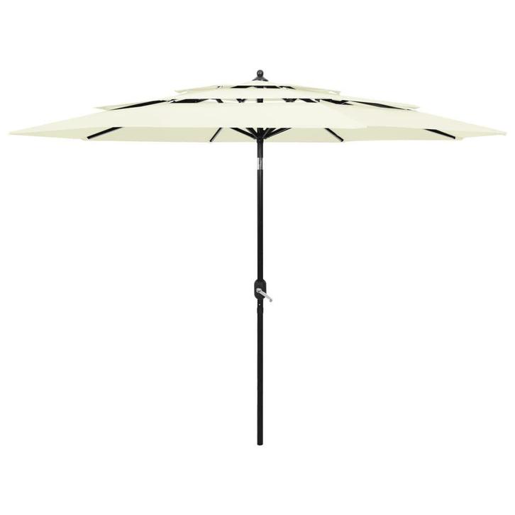 Parasol 3-laags Zand | OP = OP | Zonder Zorgen, Tuin en Terras, Parasols, 3 tot 4 meter, Kantelbaar, Nieuw, Stokparasol, Verzenden