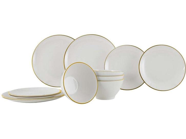 Gimex Linea Line Servies - 12-Delig - Melamine - Goud, Caravans en Kamperen, Kampeeraccessoires, Zo goed als nieuw, Verzenden