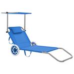 vidaXL Ligbed met luifel en wieltjes inklapbaar staal blauw, Tuin en Terras, Verzenden, Nieuw