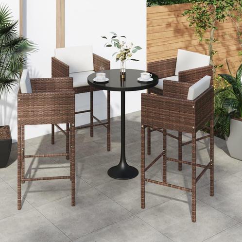 vidaXL Barkrukken 4 st met kussens poly rattan bruin, Tuin en Terras, Tuinstoelen, Nieuw, Verzenden