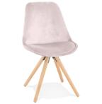 Chaise vintage 'RICKY' en velours rose et pieds en bois natu