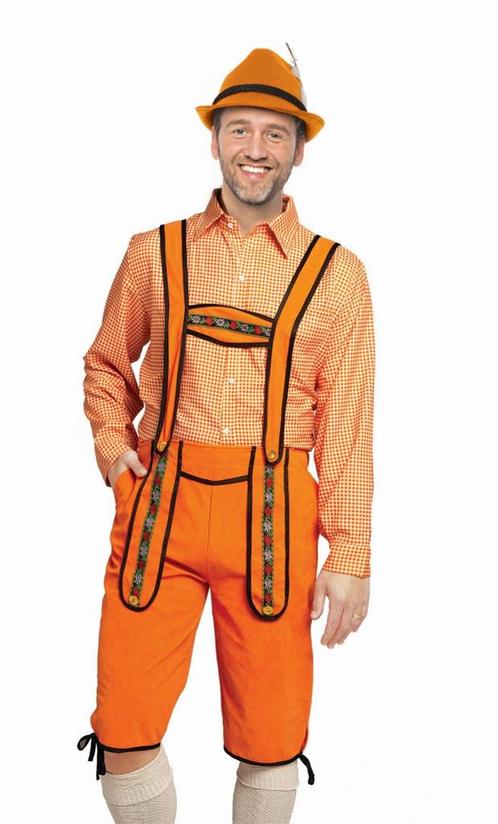 Lederhose Johann Oranje Lang, Hobby en Vrije tijd, Feestartikelen, Nieuw, Verzenden