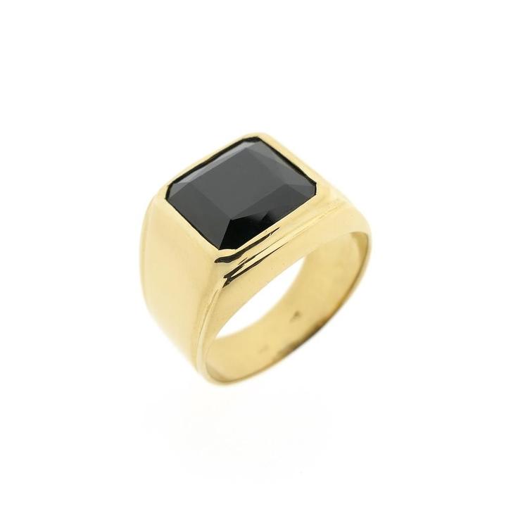 Gouden heren zegelring met onyx; pinkring, Handtassen en Accessoires, Ringen, Heer, Met edelsteen, Overige kleuren, 17 tot 18