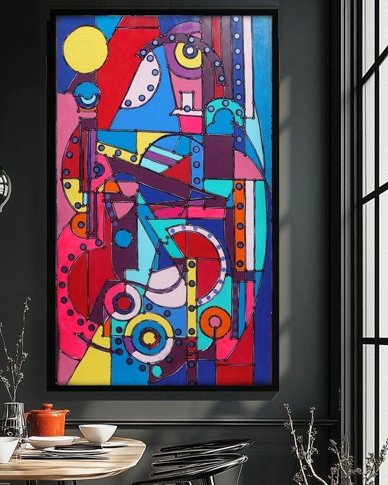 Ksavera - Cubism A1353 - abstract painting on XXL canvas, Antiek en Kunst, Kunst | Schilderijen | Modern
