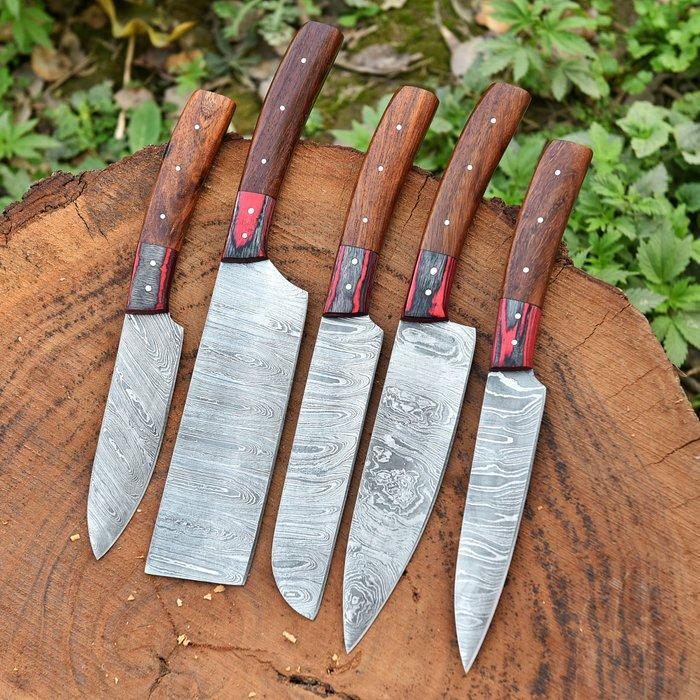 Keukenmes - Pakka Wood, handgemaakt gevouwen staal - Noord, Antiek en Kunst, Antiek | Keukengerei