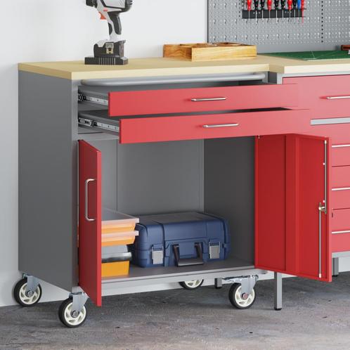 vidaXL Gereedschapskast met wielen en slot - Rood - 75x45x85, Doe-het-zelf en Bouw, Gereedschapskisten, Nieuw, Verzenden