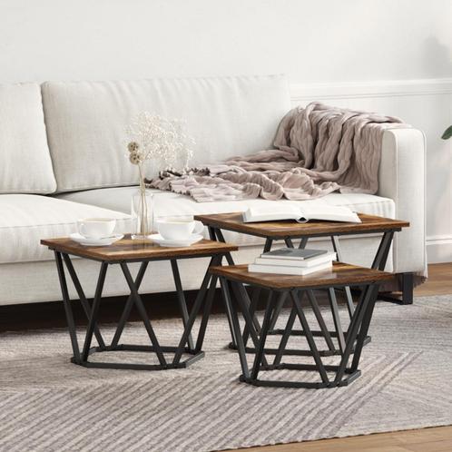 vidaXL Side Tables 3 stuks Gerookt Eiken Engineered Hout, Huis en Inrichting, Tafels | Salontafels, Nieuw, Verzenden