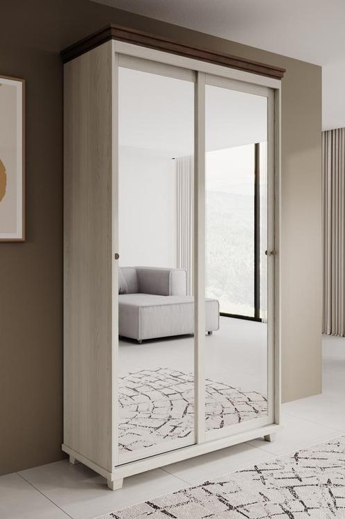 Meubella | Kledingkast 120cm wit eiken Spiegels schuifdeuren, Huis en Inrichting, Kasten | Overige, Nieuw, Verzenden