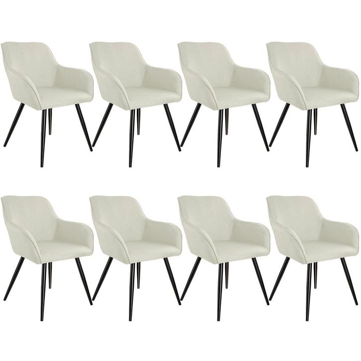 tectake Set van 8 eetkamerstoelen Marilyn linnenlook, zwarte, Huis en Inrichting, Stoelen, Verzenden