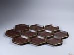 Hexagonal Sweet Plates (Set of 10) - Relief Carving, Antiquités & Art