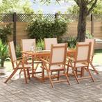 vidaXL 7-delige Tuinset massief acaciahout en textileen, Tuin en Terras, Verzenden, Nieuw, Tuinset