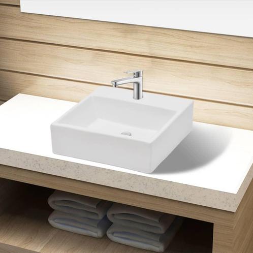 vidaXL Lavabo carré à trou pour robinet Céramique Blanc, Bricolage & Construction, Sanitaire, Neuf, Envoi