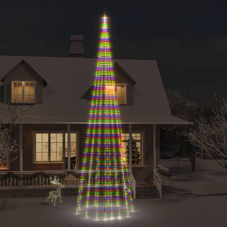 vidaXL Vlaggenmast kerstboom 1134 LEDs meerkleurig 800 cm, Diversen, Kerst, Nieuw, Verzenden