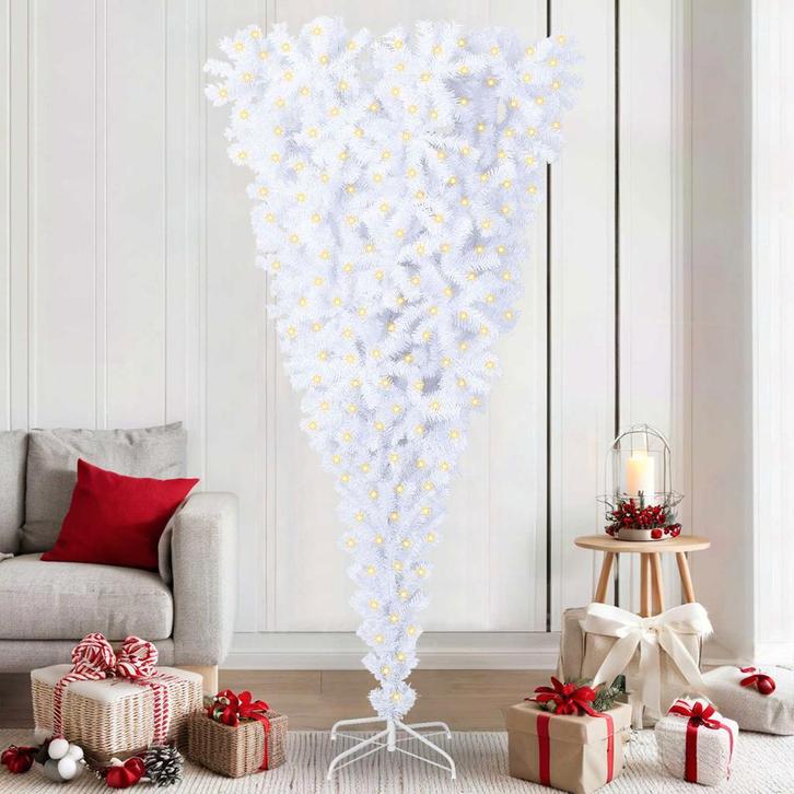 vidaXL Kunstkerstboom met 300 LED Wit 210 cm PVC en Staal, Diversen, Kerst, Nieuw, Verzenden