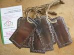 Metalen label te beschrijven 7x3,5 cm met jute 6 stuks, Hobby en Vrije tijd, Nieuw
