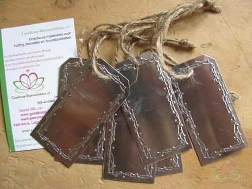 Metalen label te beschrijven 7x3,5 cm met jute 6 stuks, Hobby en Vrije tijd, Knutselen, Nieuw