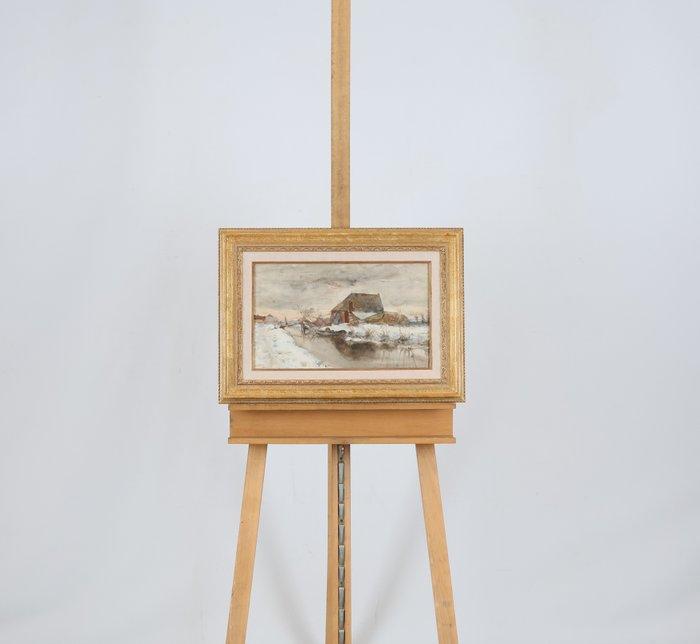 Willem Hendrik van der Nat (1864–1929) - Winterse sloot, Antiquités & Art, Art | Peinture | Classique