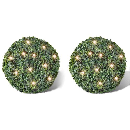 vidaXL Ronde kunstbuxus 27 cm met solar LED-verlichting (2, Diversen, Kerst, Nieuw, Verzenden