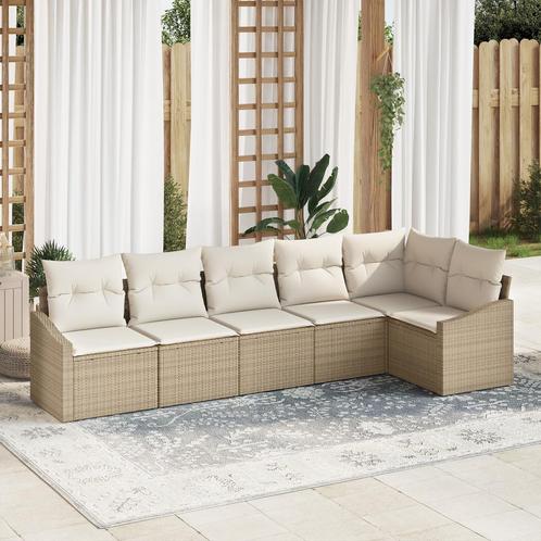 vidaXL 6-delige tuinsofa set met kussens in beige poly, Tuin en Terras, Tuinsets en Loungesets, Nieuw, Verzenden