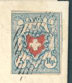 Zwitserland 1920 - 5 Rp blauw/rood met delen van de, Postzegels en Munten, Gestempeld