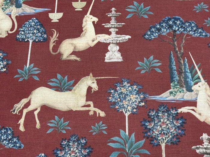 Il Giardino delle Chimere – Katoenen stof met eenhoorns en, Antiek en Kunst, Antiek | Tapijten, Tafelkleden en Textiel