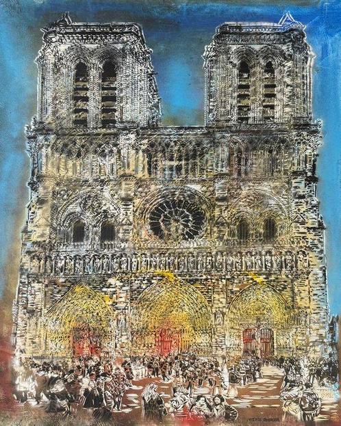 Artiste Ouvrier (1972) - Notre-Dame de Paris Rouge et Bleue, Antiek en Kunst, Kunst | Schilderijen | Modern