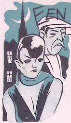 Twee personen met kerk en maan in zwart en blauw (Lithos), Antiek en Kunst, Verzenden