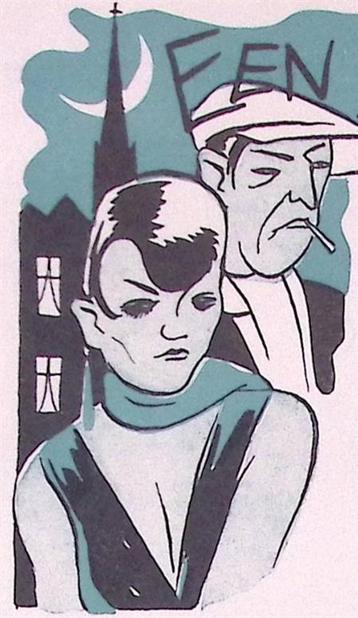 Twee personen met kerk en maan in zwart en blauw (Lithos) beschikbaar voor biedingen