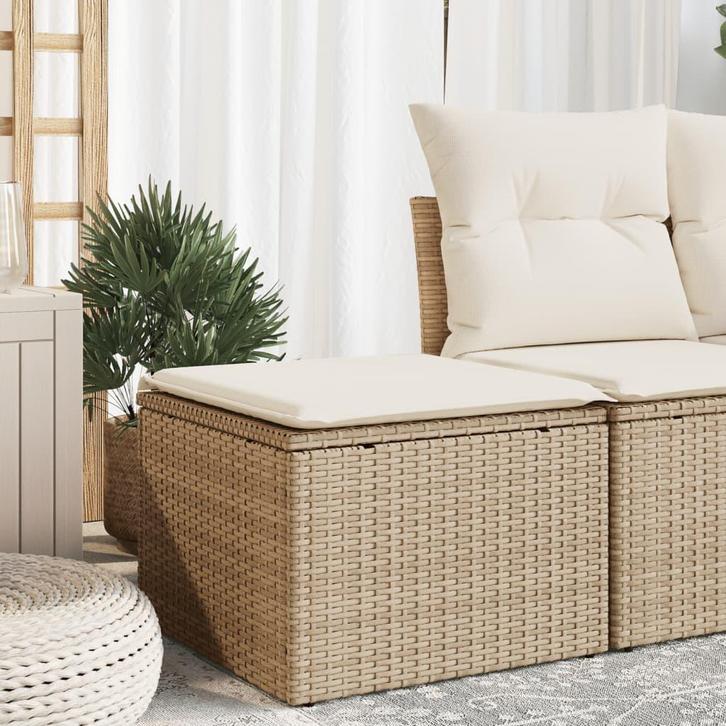 vidaXL Tuinkruk met kussen 55x55x37 cm poly rattan beige, Tuin en Terras, Tuinsets en Loungesets, Nieuw, Verzenden