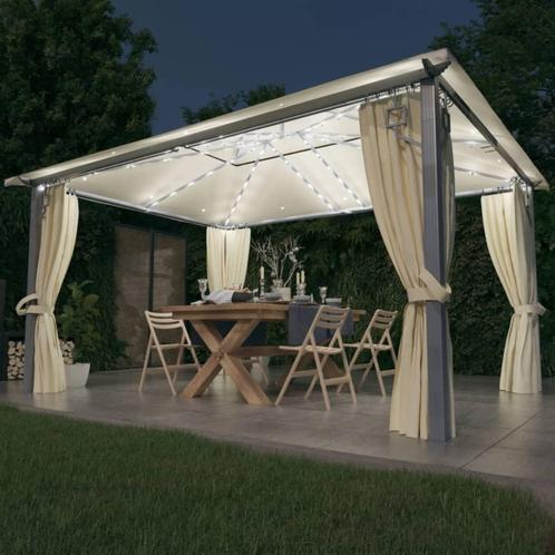 vidaXL Prieel met gordijn en LED-lichtslinger 4x3 m, Tuin en Terras, Partytenten, Nieuw, Verzenden