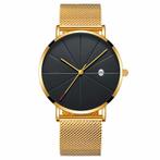Fako® - Horloge - Mesh - Chicago - Ø40mm - Goud/Zwart, Handtassen en Accessoires, Horloges | Dames, Nieuw, Verzenden