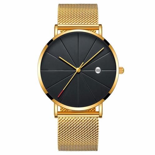 Fako® - Horloge - Mesh - Chicago - Ø40mm - Goud/Zwart, Handtassen en Accessoires, Horloges | Dames, Verzenden