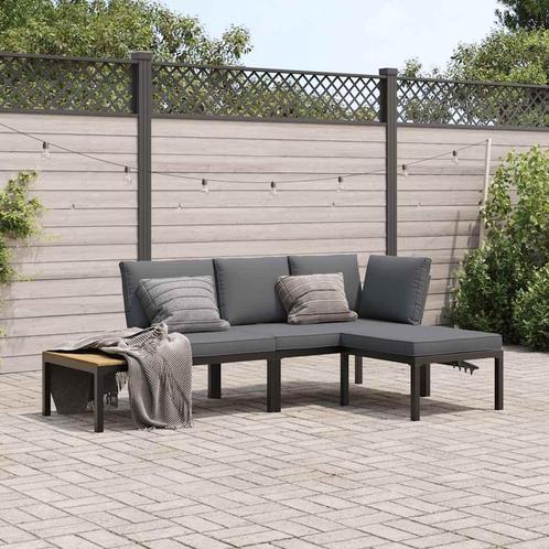 vidaXL 3-delige Loungeset met kussens aluminium zwart, Tuin en Terras, Tuinsets en Loungesets, Loungeset, Nieuw, Verzenden