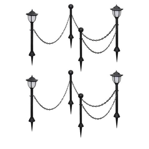 vidaXL Solarlampen 4 st met hekwerk en palen, Tuin en Terras, Buitenverlichting, Nieuw, Verzenden