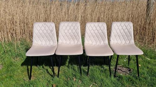 Lina® Elisia Creme - Velvet Eetkamerstoelen - Set van 4, Huis en Inrichting, Stoelen, Overige kleuren, Vier, Nieuw, Metaal, Stof
