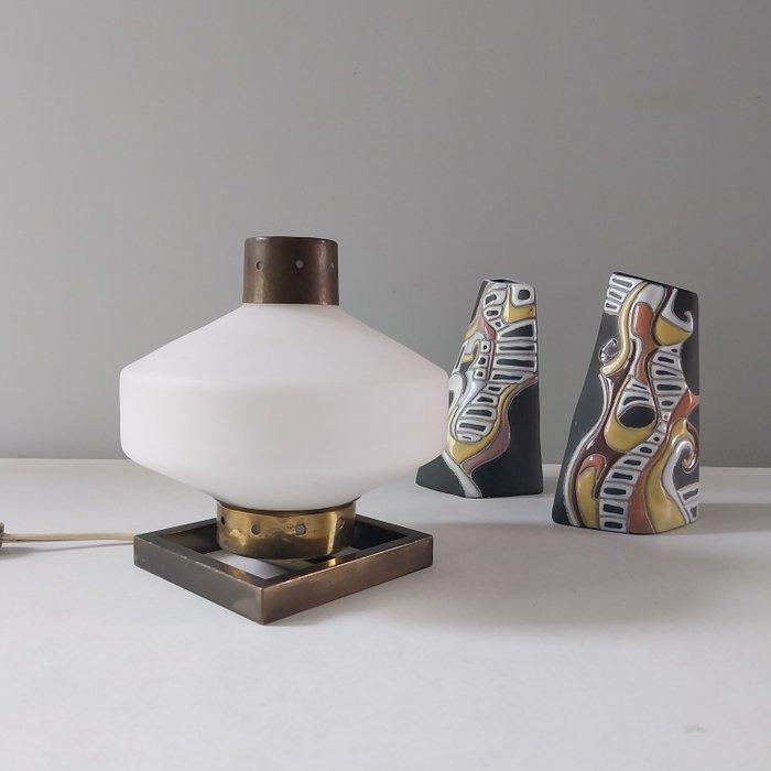 Lampe - Laiton, verre satiné, Antiquités & Art, Antiquités | Éclairage