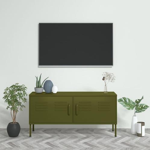 vidaXL Meuble TV Vert olive 105x35x50 cm Acier, Huis en Inrichting, Kasten |Televisiemeubels, Verzenden