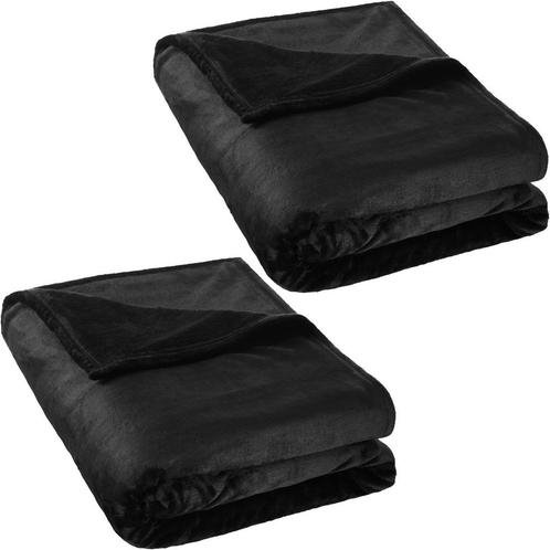 2 Fleece dekens 220x240cm - zwart, Maison & Meubles, Accessoires pour la Maison | Plaids & Couvertures, Envoi