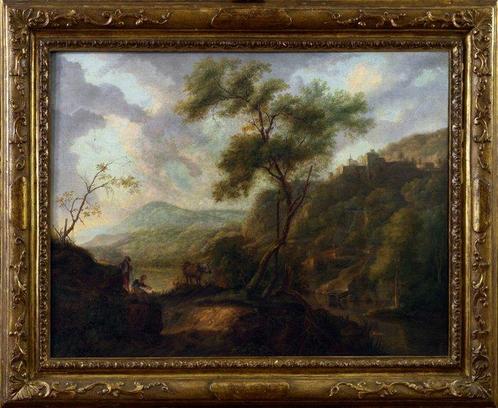 Scuola romana (XVIII) - Paesaggio arcadico con figure rurali, Antiek en Kunst, Kunst | Schilderijen | Klassiek
